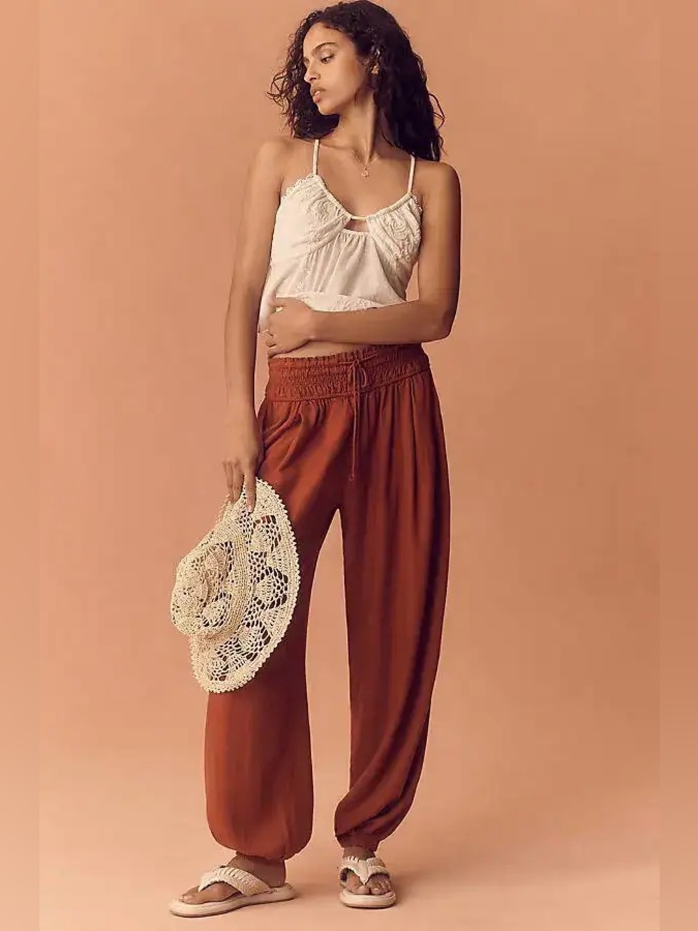 Anthropologie Rust smocked Len ballon pants boho size medium